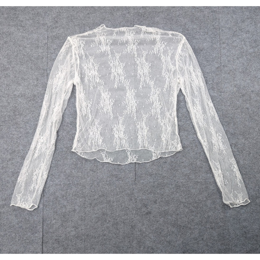 Sheer Floral Lace Top Womens Medium White Layering Boho Festival Whimsical 90s
